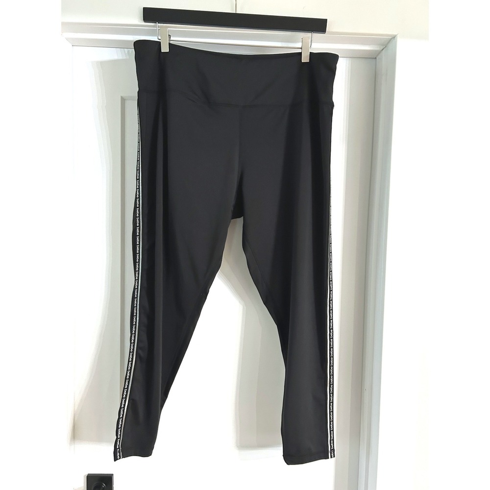 Bebe Sport Womens Black Tuxedo Logo Tape Side Stripe Leggings Plus Size 3X